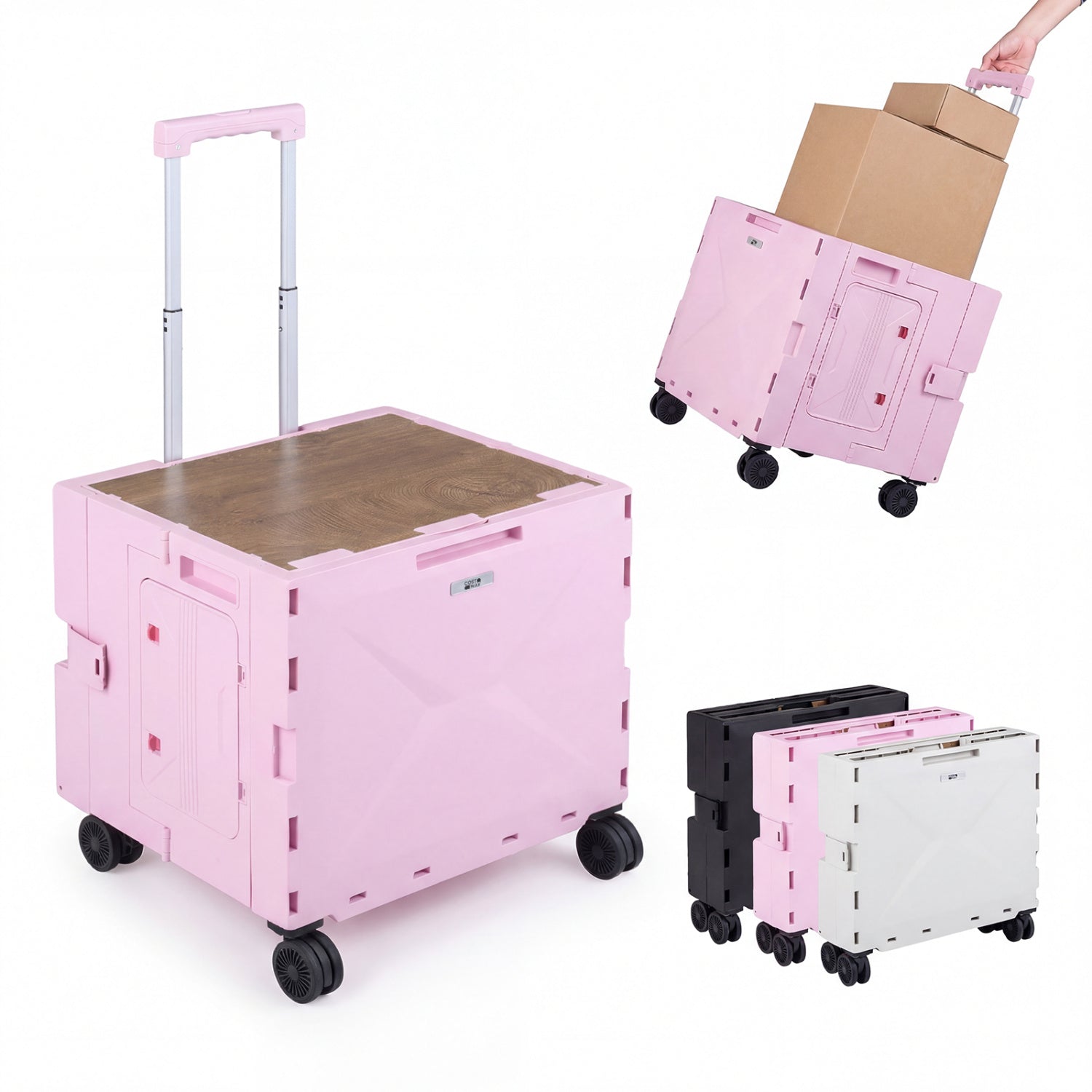 Foldable Utility Cart on 4 Rotate Wheels with Cup Holder