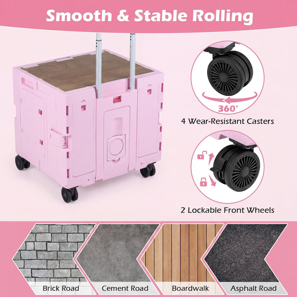 Foldable Utility Cart on 4 Rotate Wheels with Cup Holder