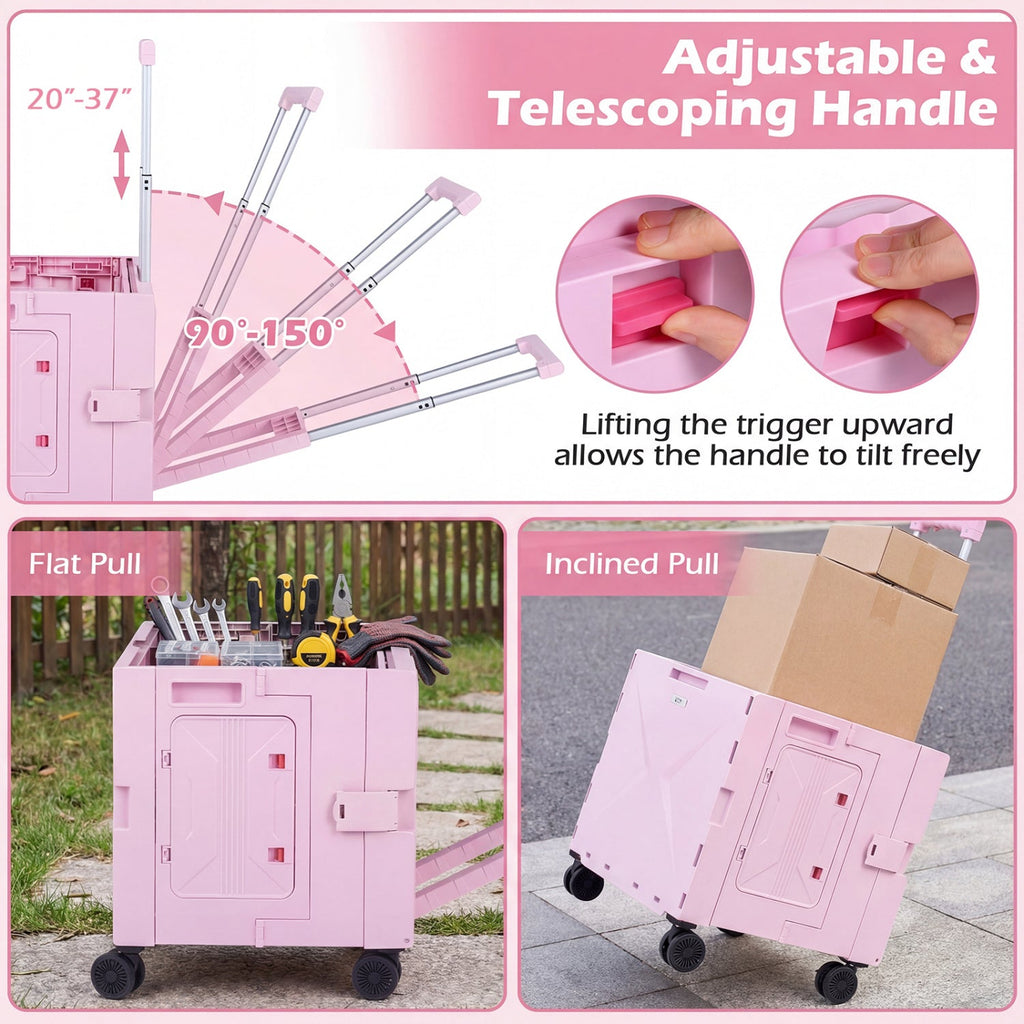 Foldable Utility Cart on 4 Rotate Wheels with Cup Holder
