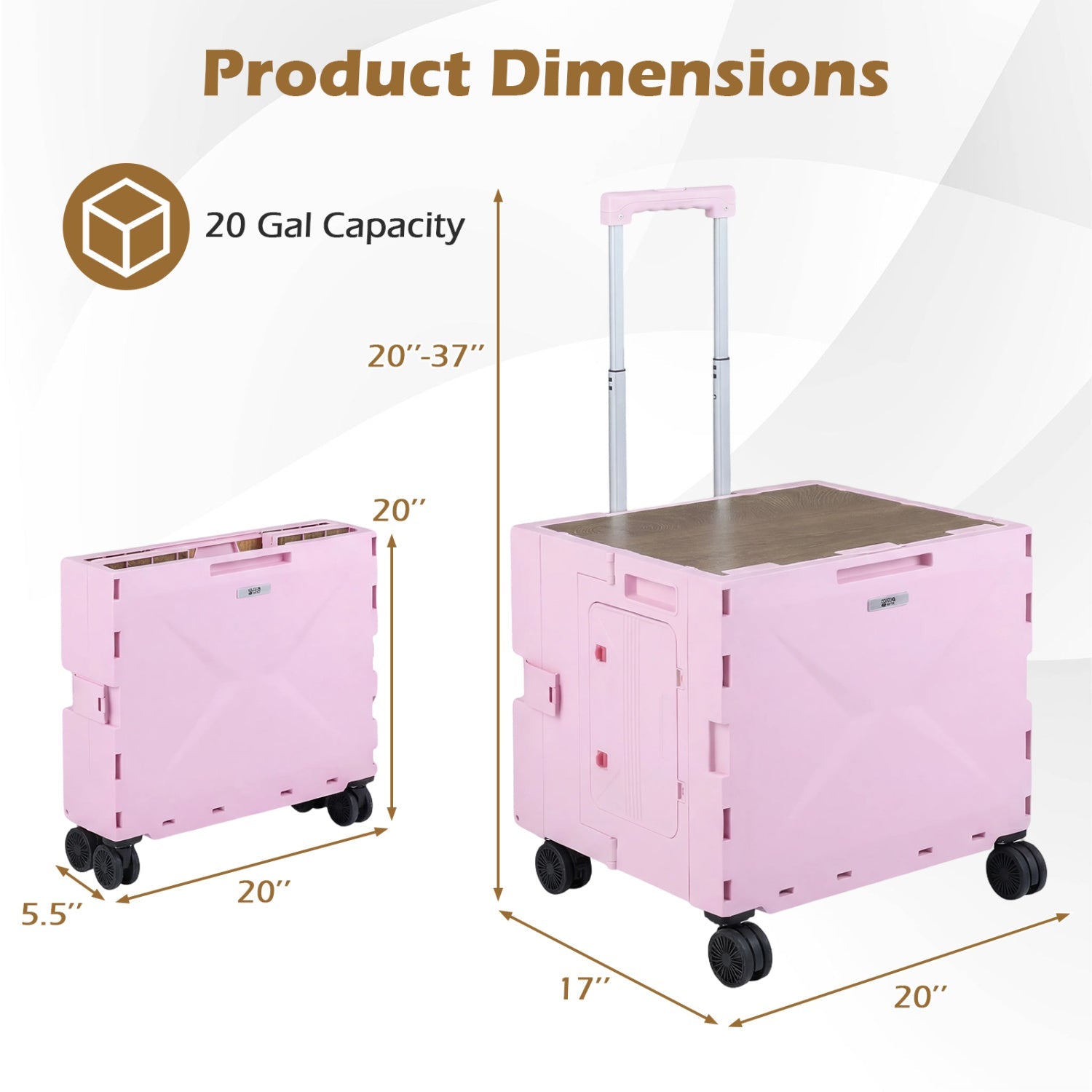 Foldable Utility Cart on 4 Rotate Wheels with Cup Holder