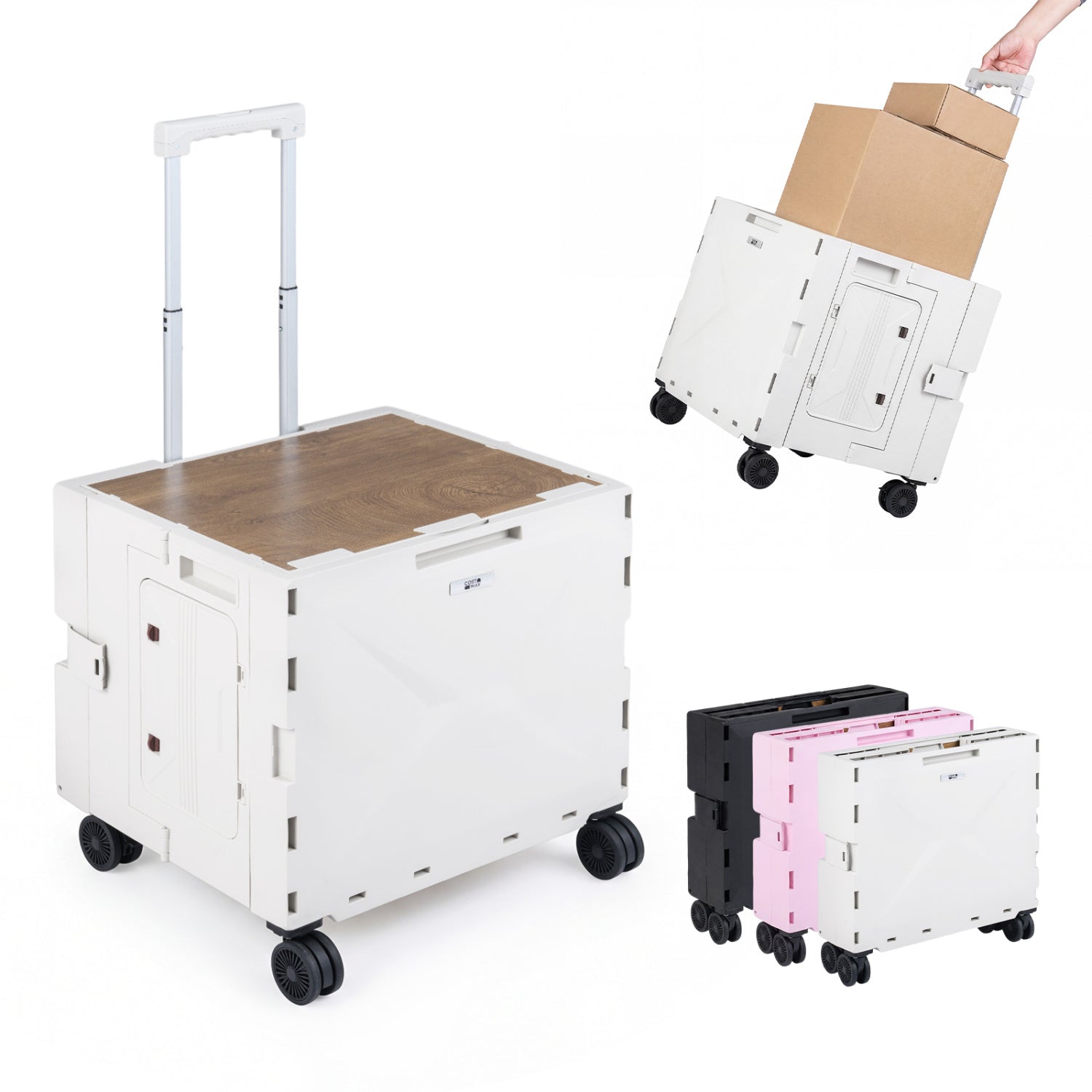 Foldable Utility Cart on 4 Rotate Wheels with Cup Holder