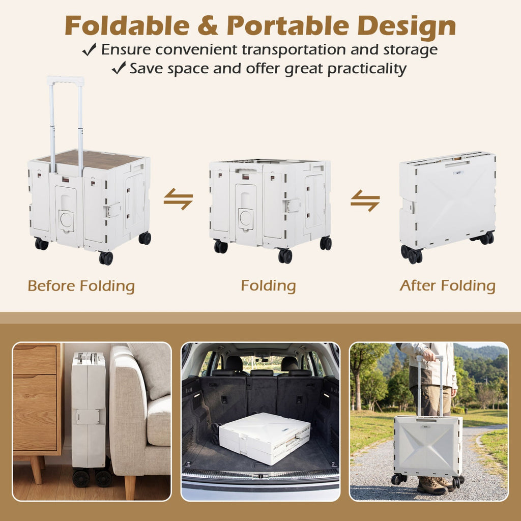 Foldable Utility Cart on 4 Rotate Wheels with Cup Holder