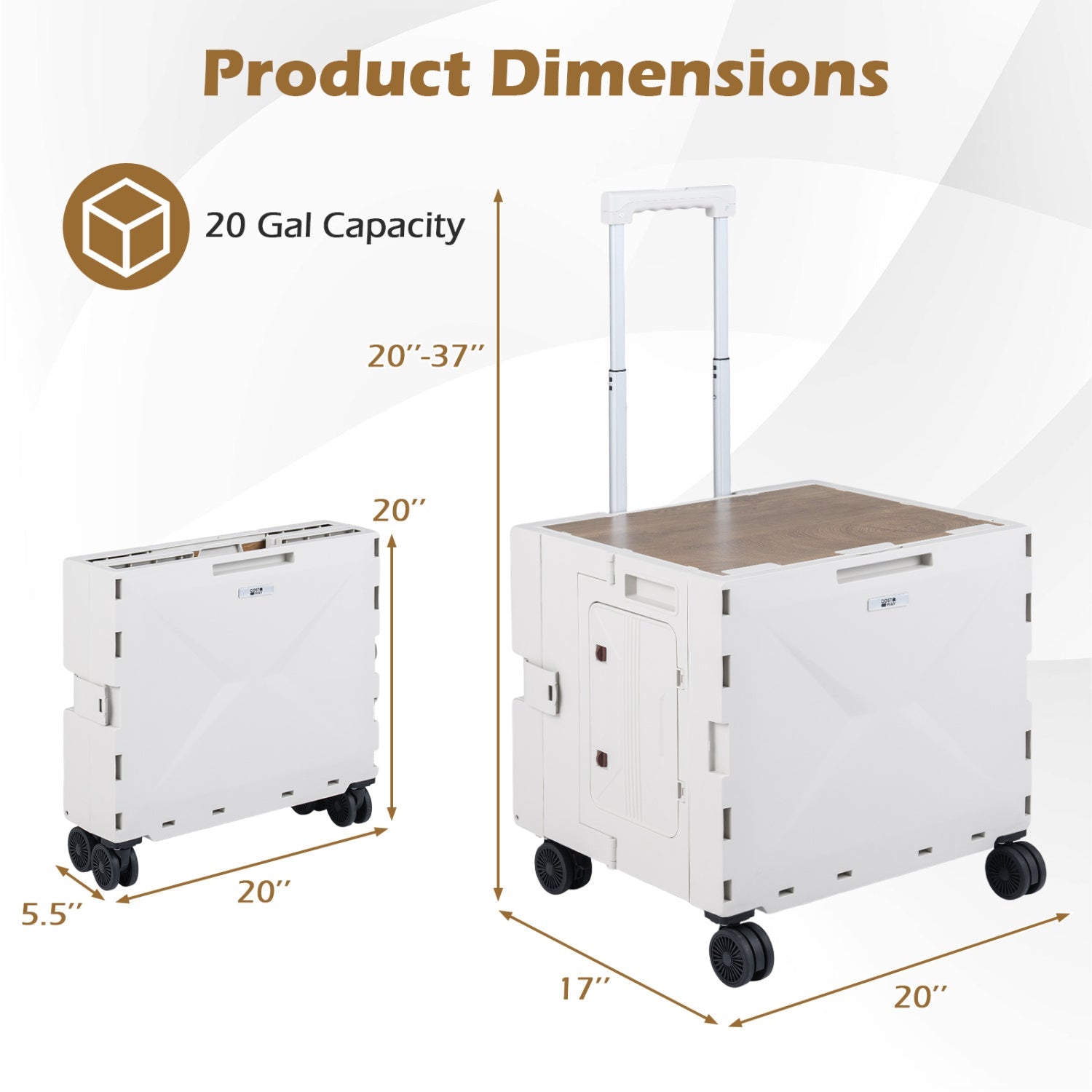 Foldable Utility Cart on 4 Rotate Wheels with Cup Holder