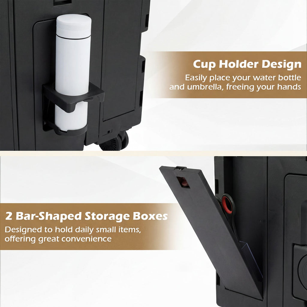 Foldable Utility Cart on 4 Rotate Wheels with Cup Holder