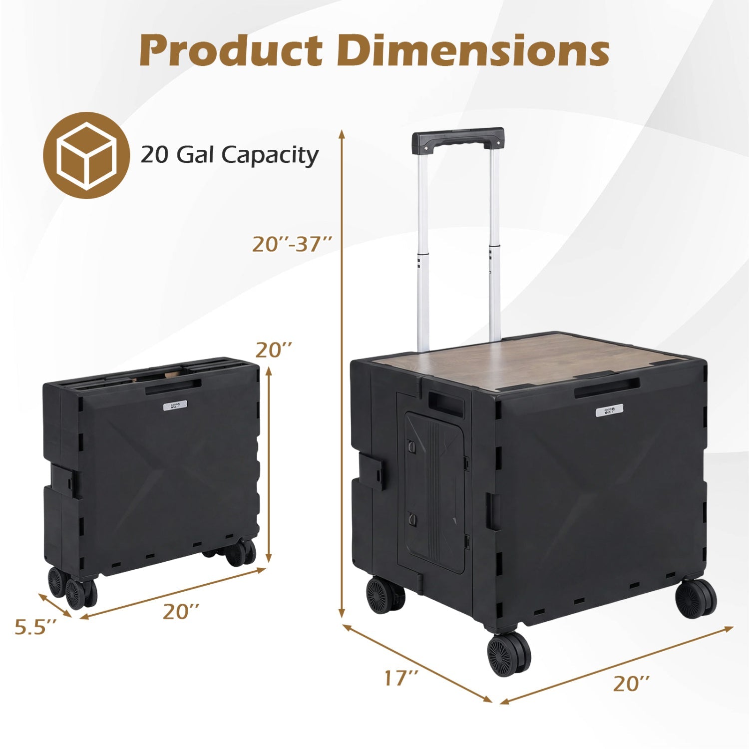 Foldable Utility Cart on 4 Rotate Wheels with Cup Holder