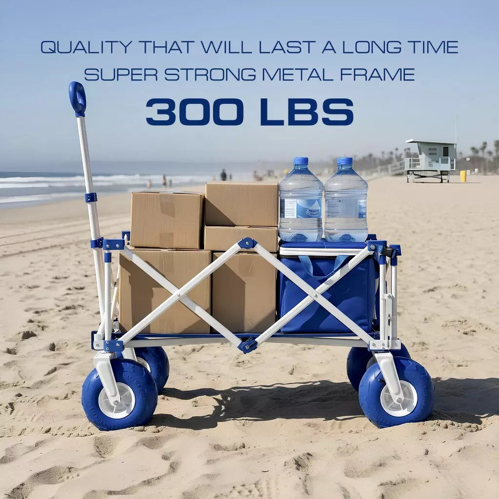 Beach Wagon Cart with Big Wheels – Foldable Utility Wagon Blue