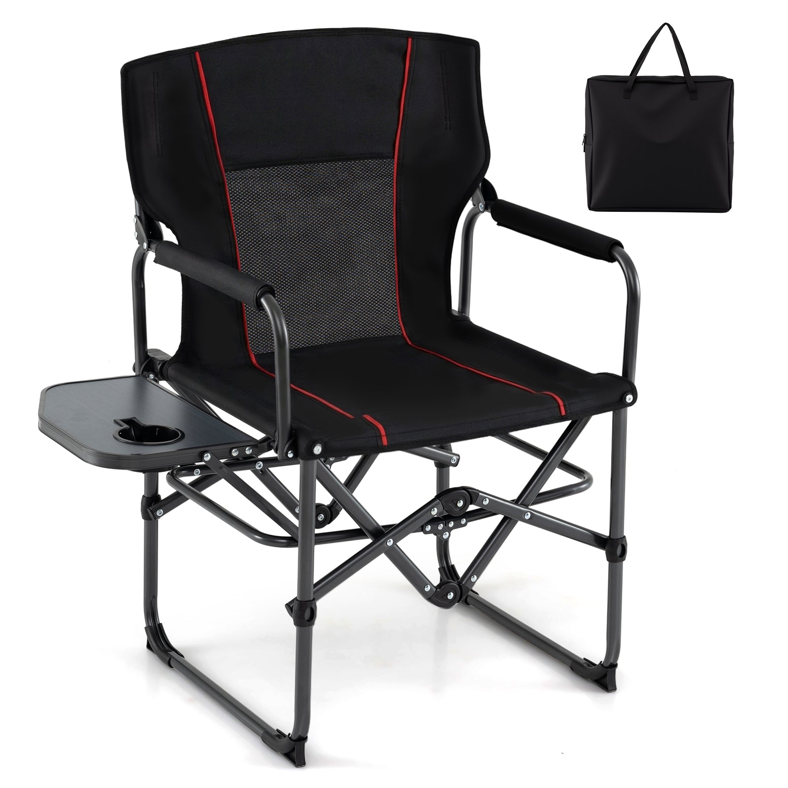 Folding Camping Chair with Side Table and Cup Holder with Carrying Bag