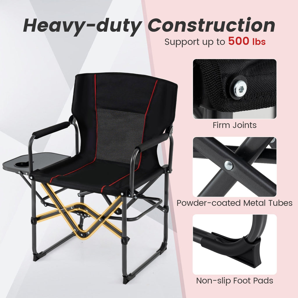 Folding Camping Chair with Side Table and Cup Holder with Carrying Bag