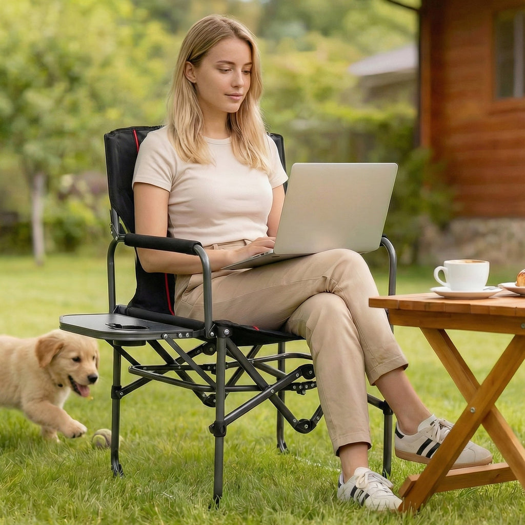 Folding Camping Chair with Side Table and Cup Holder with Carrying Bag