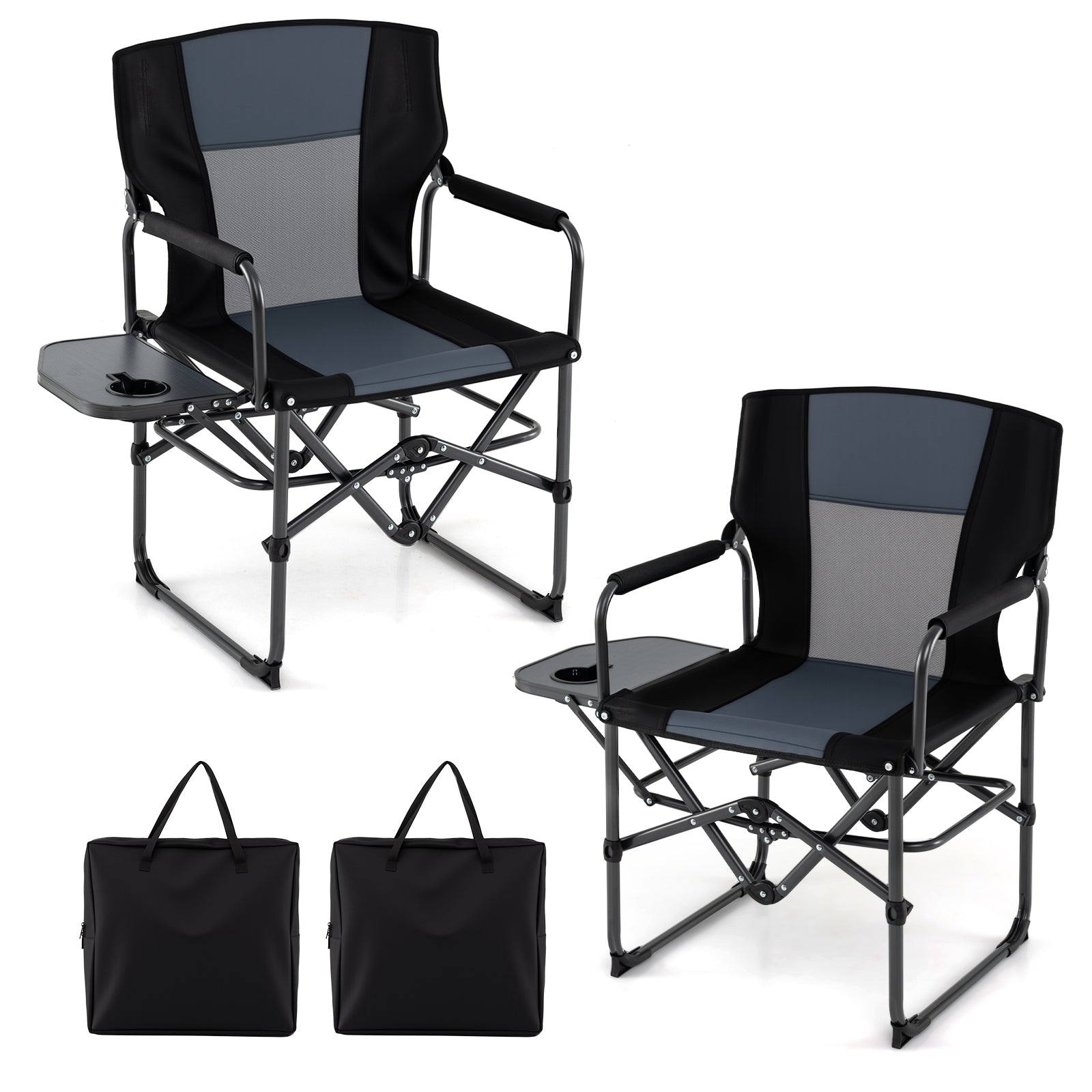 Folding Camping Chair with Side Table and Cup Holder with Carrying Bag