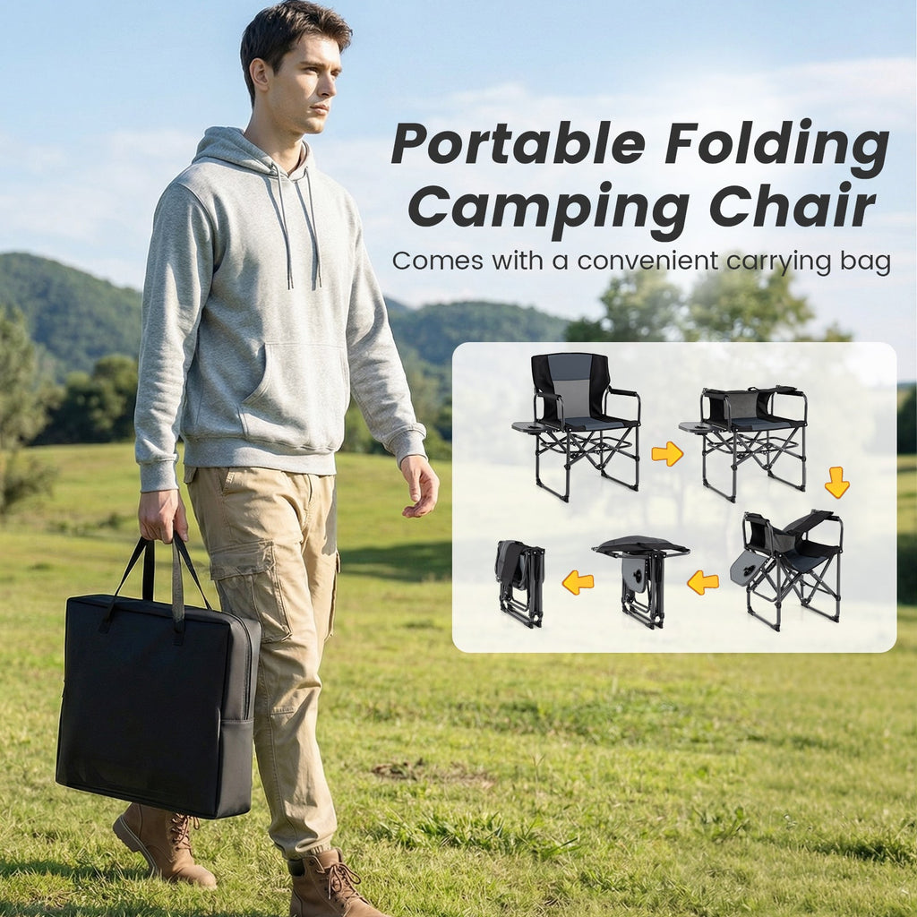 Folding Camping Chair with Side Table and Cup Holder with Carrying Bag