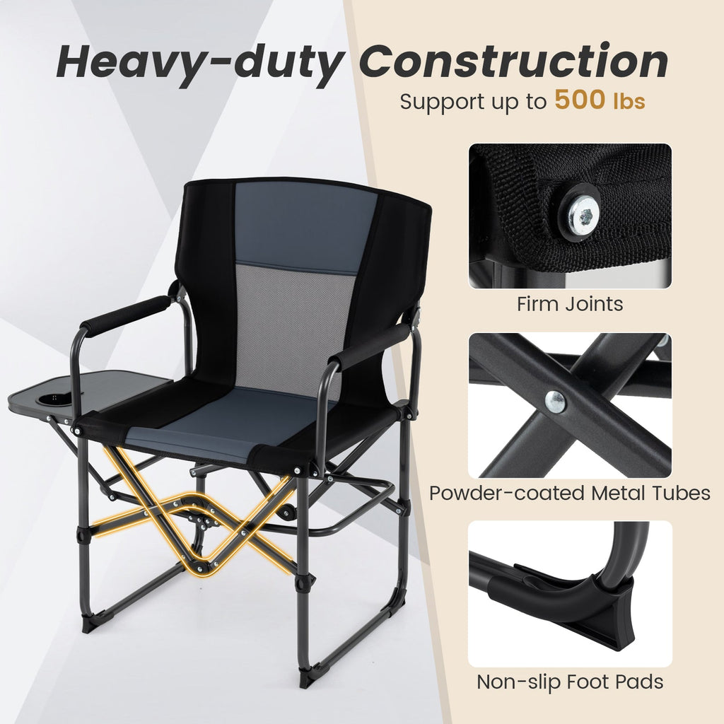 Folding Camping Chair with Side Table and Cup Holder with Carrying Bag