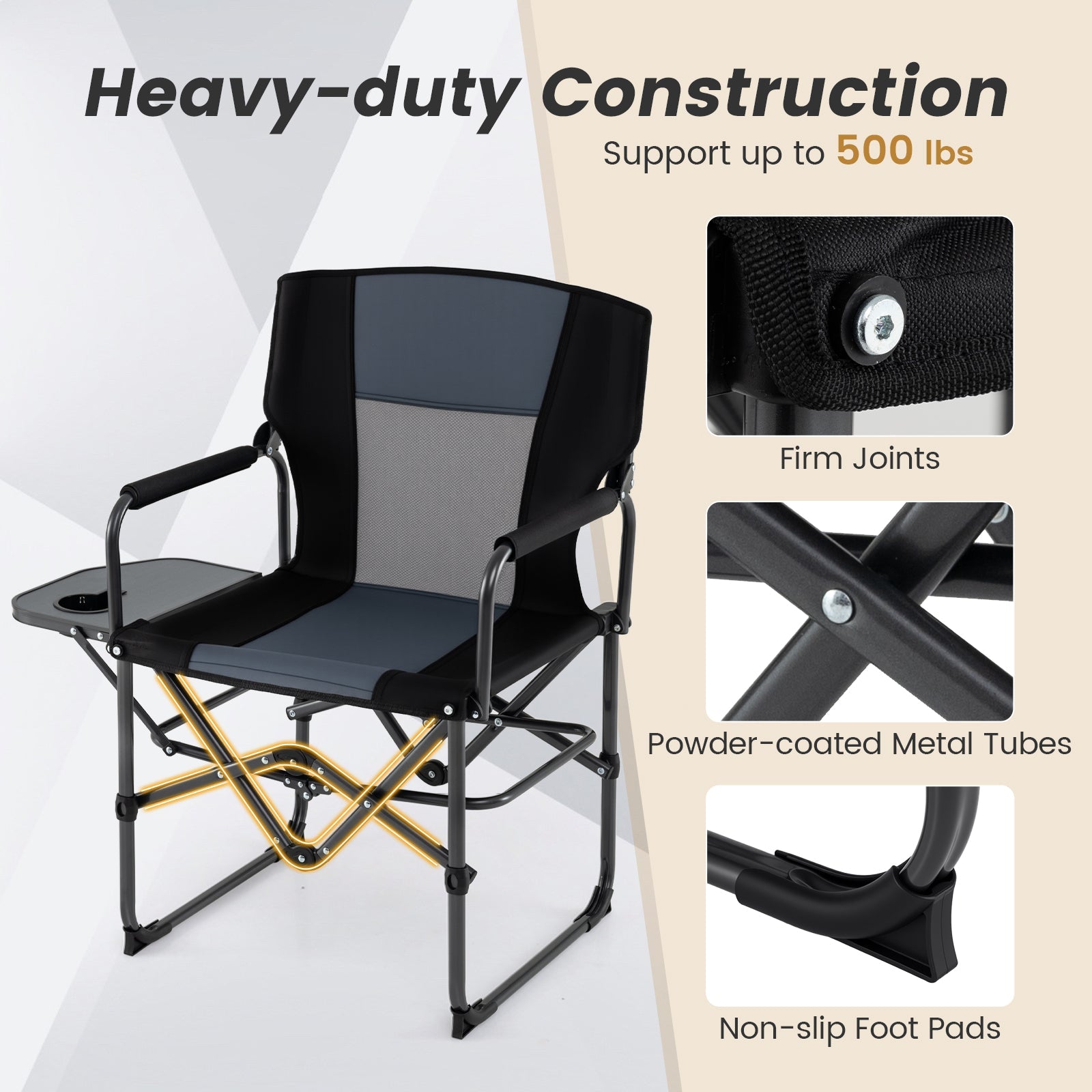 Folding Camping Chair with Side Table and Cup Holder with Carrying Bag
