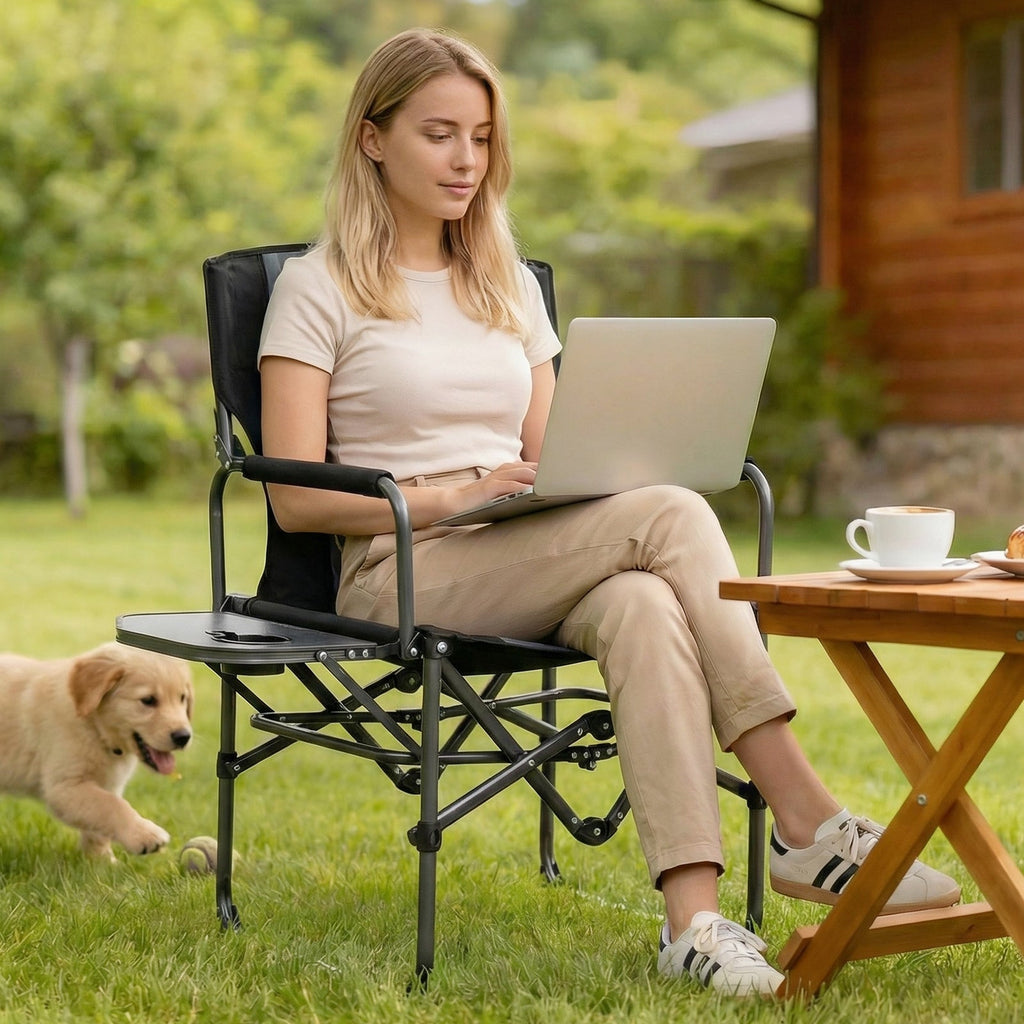 Folding Camping Chair with Side Table and Cup Holder with Carrying Bag