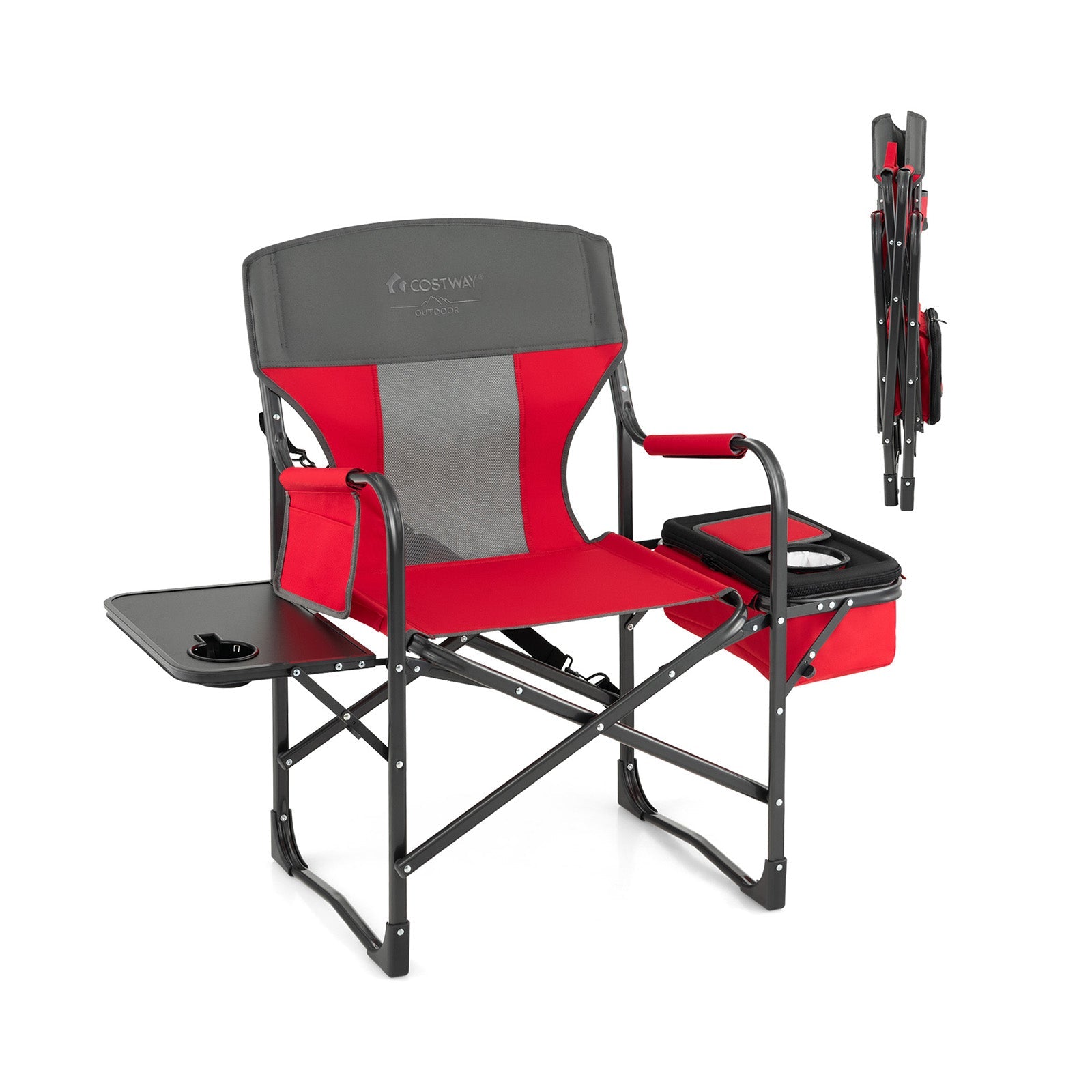 Folding Camping Directors Chair with Cooler Bag and Side Table