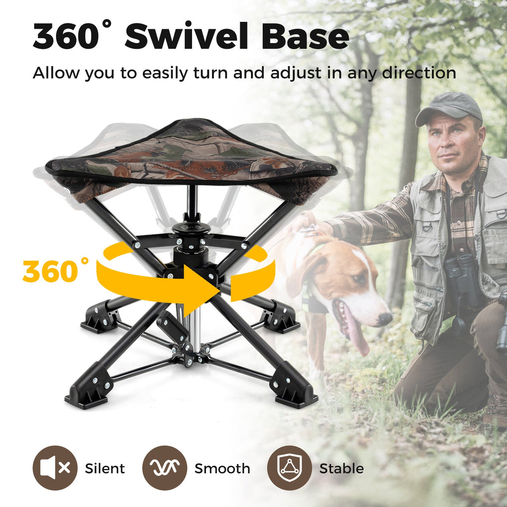 Folding Camping Stool 360° Swivel Hunting Chair with Anti-Sink Feet