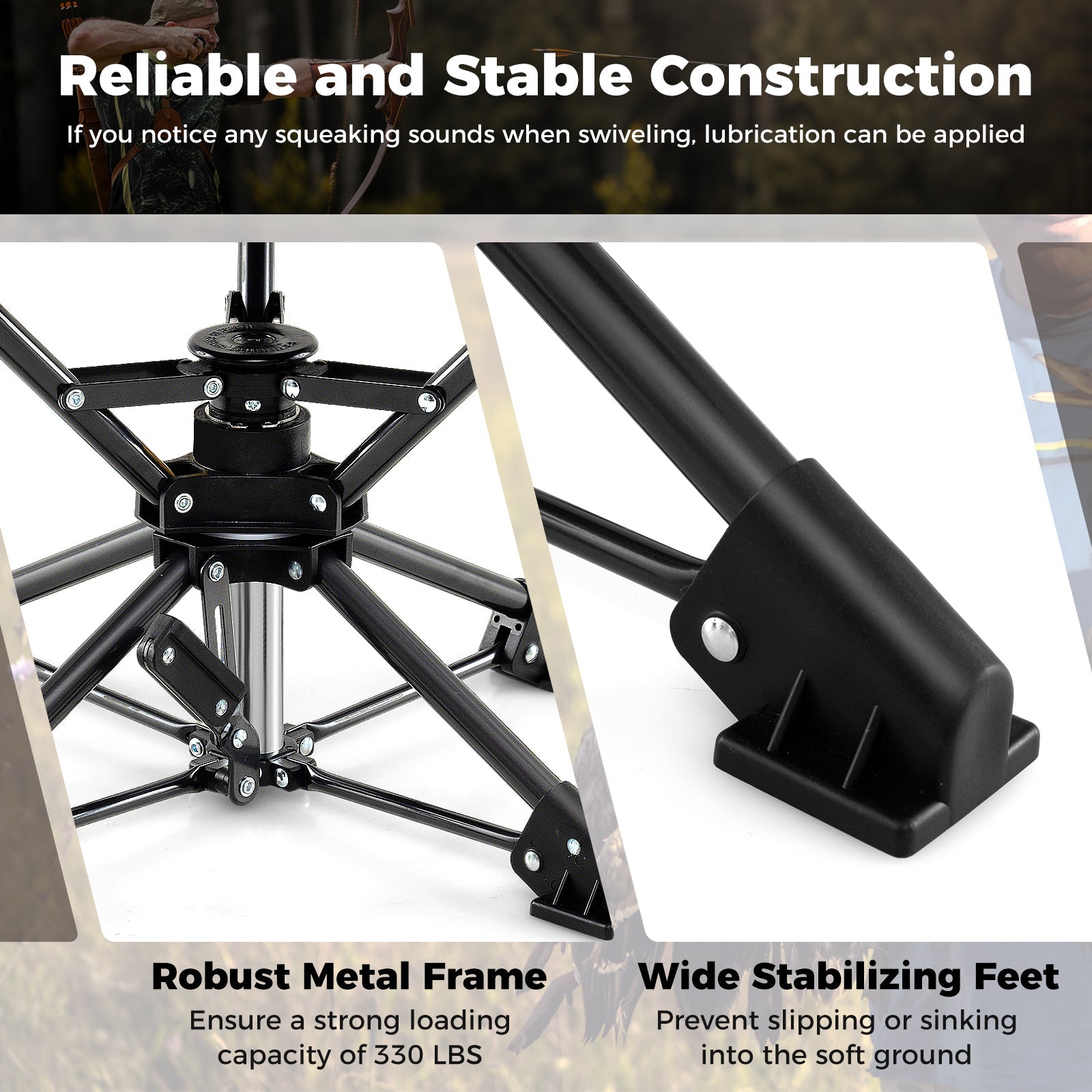 Folding Camping Stool 360° Swivel Hunting Chair with Anti-Sink Feet