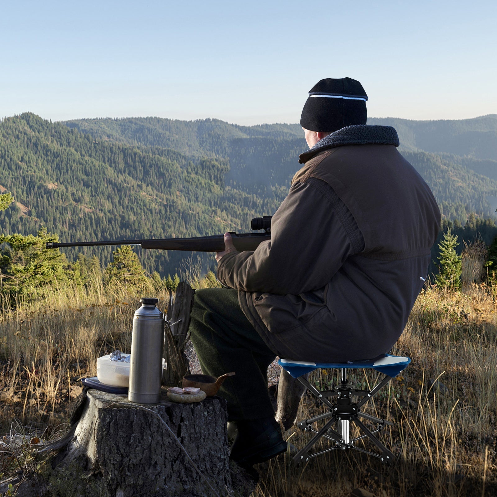 Folding Camping Stool 360° Swivel Hunting Chair with Anti-Sink Feet
