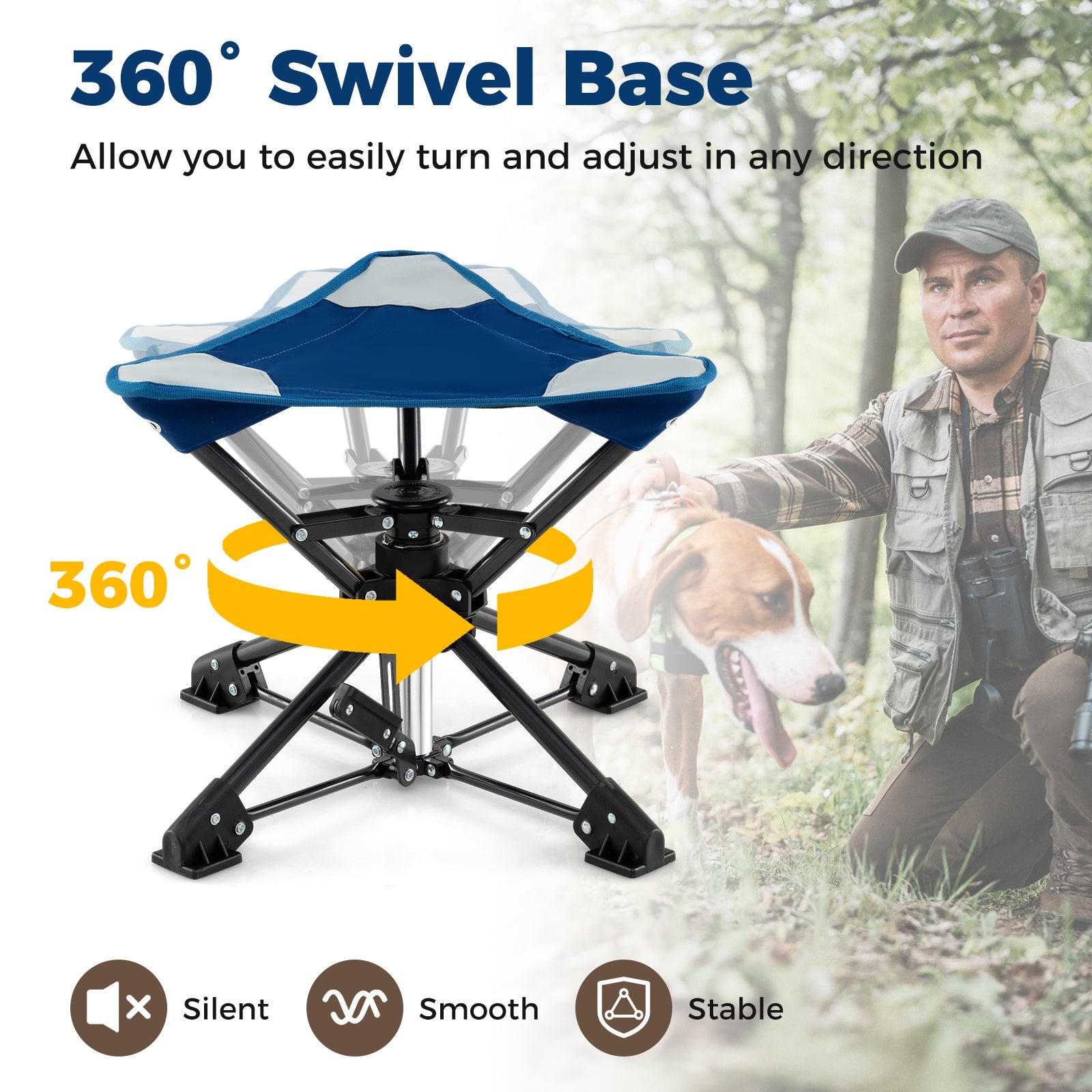 Folding Camping Stool 360° Swivel Hunting Chair with Anti-Sink Feet