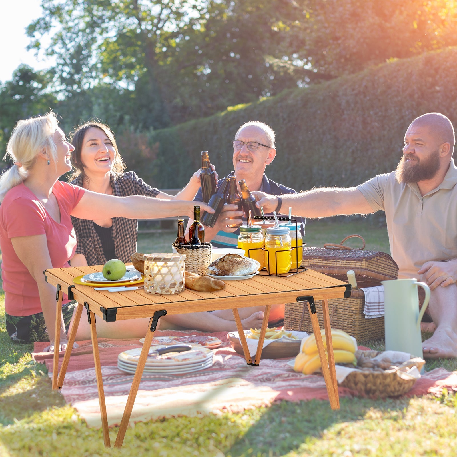 Folding Camping Table Picnic Table with Storage Bag and Waterproof Desktop