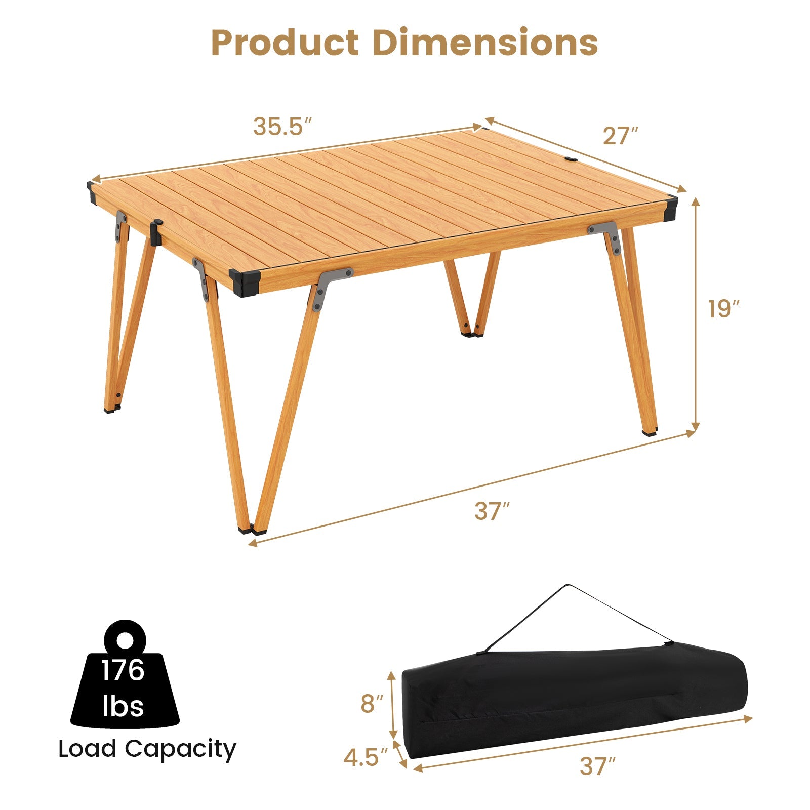 Folding Camping Table Picnic Table with Storage Bag and Waterproof Desktop