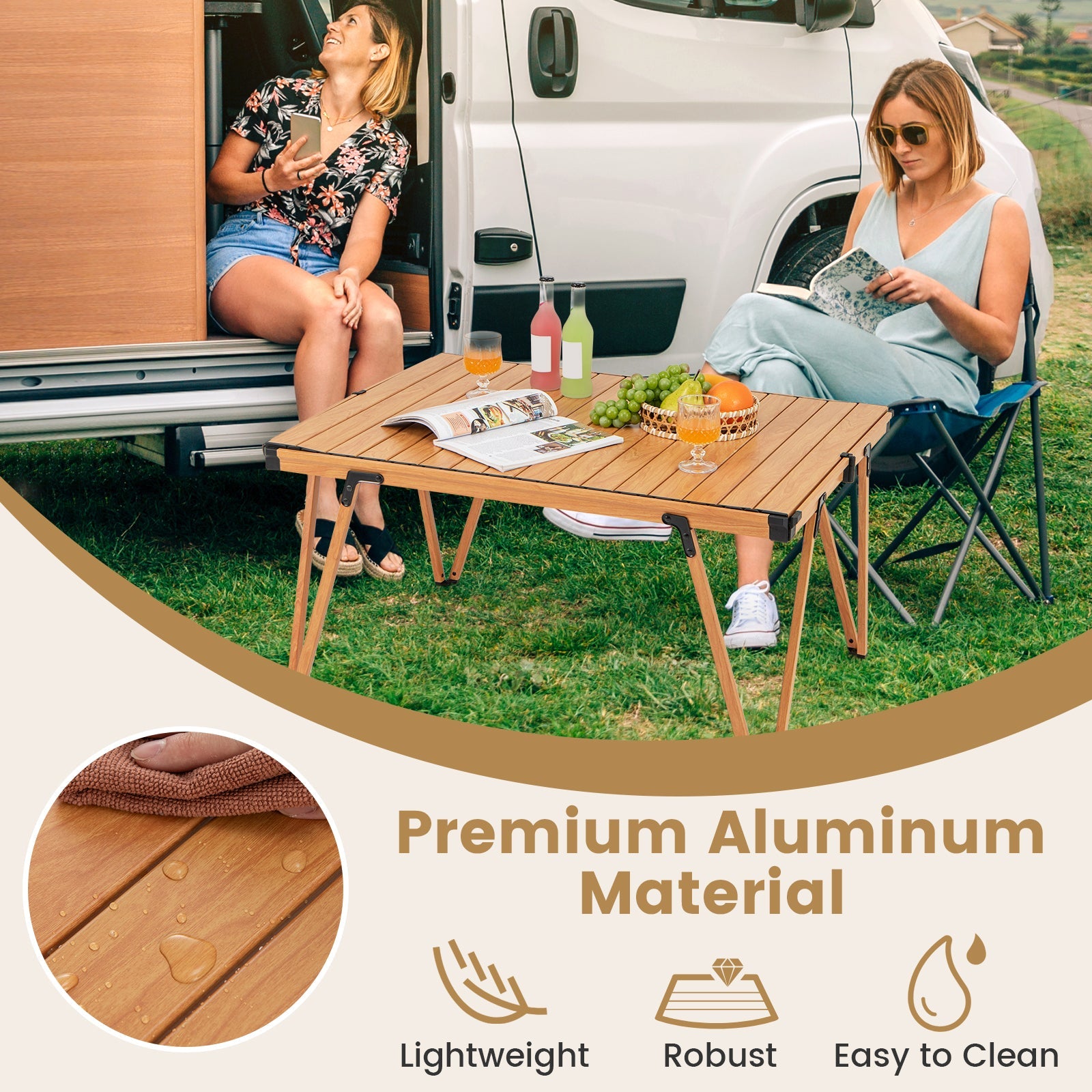 Folding Camping Table Picnic Table with Storage Bag and Waterproof Desktop