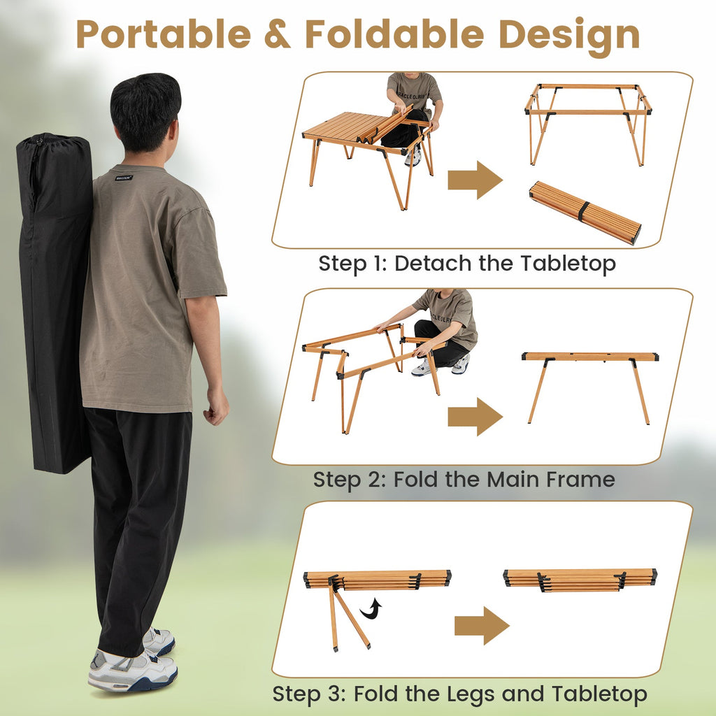 Folding Camping Table Picnic Table with Storage Bag and Waterproof Desktop
