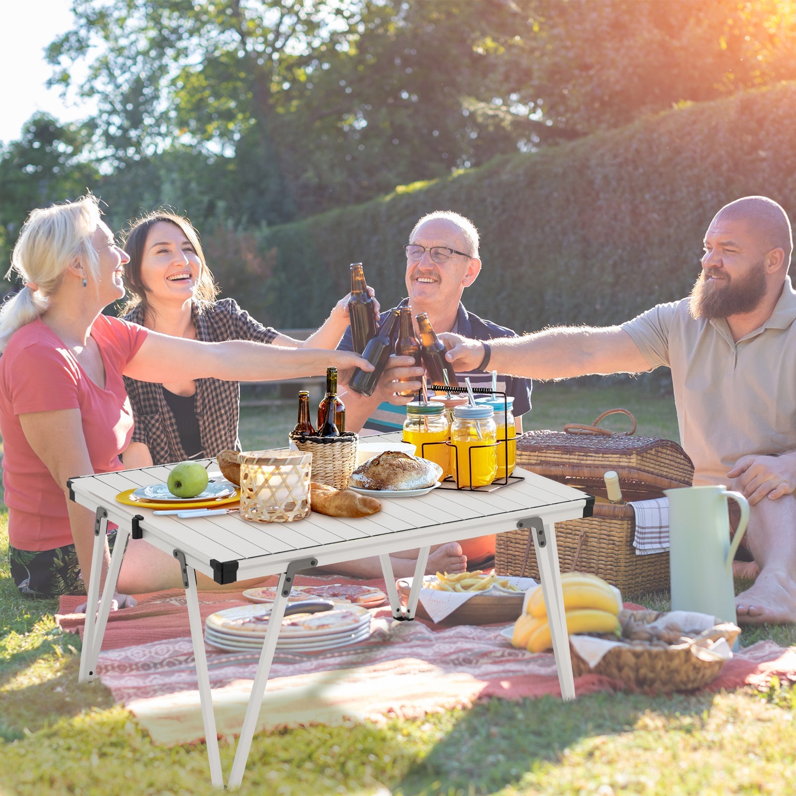 Folding Camping Table Picnic Table with Storage Bag and Waterproof Desktop