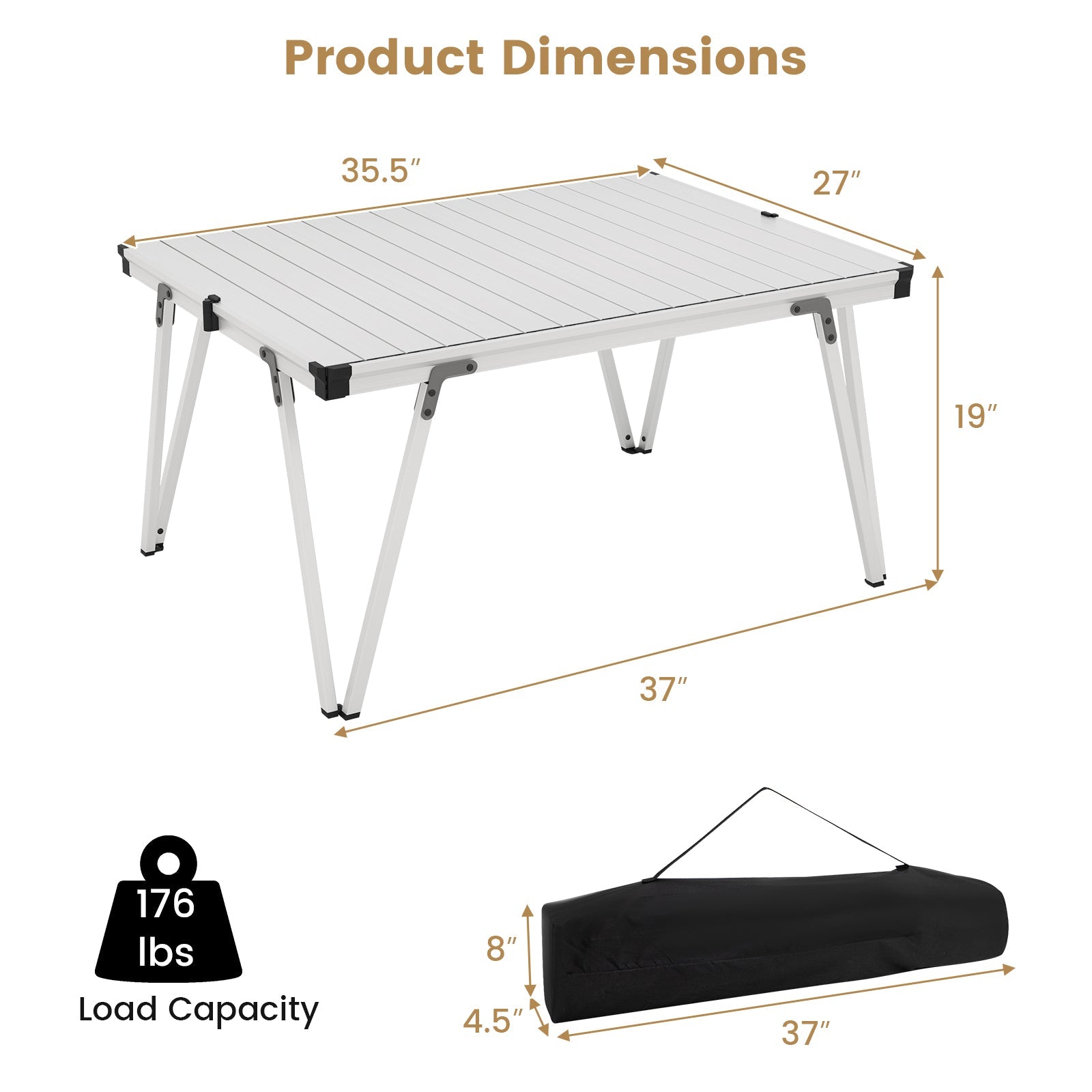 Folding Camping Table Picnic Table with Storage Bag and Waterproof Desktop