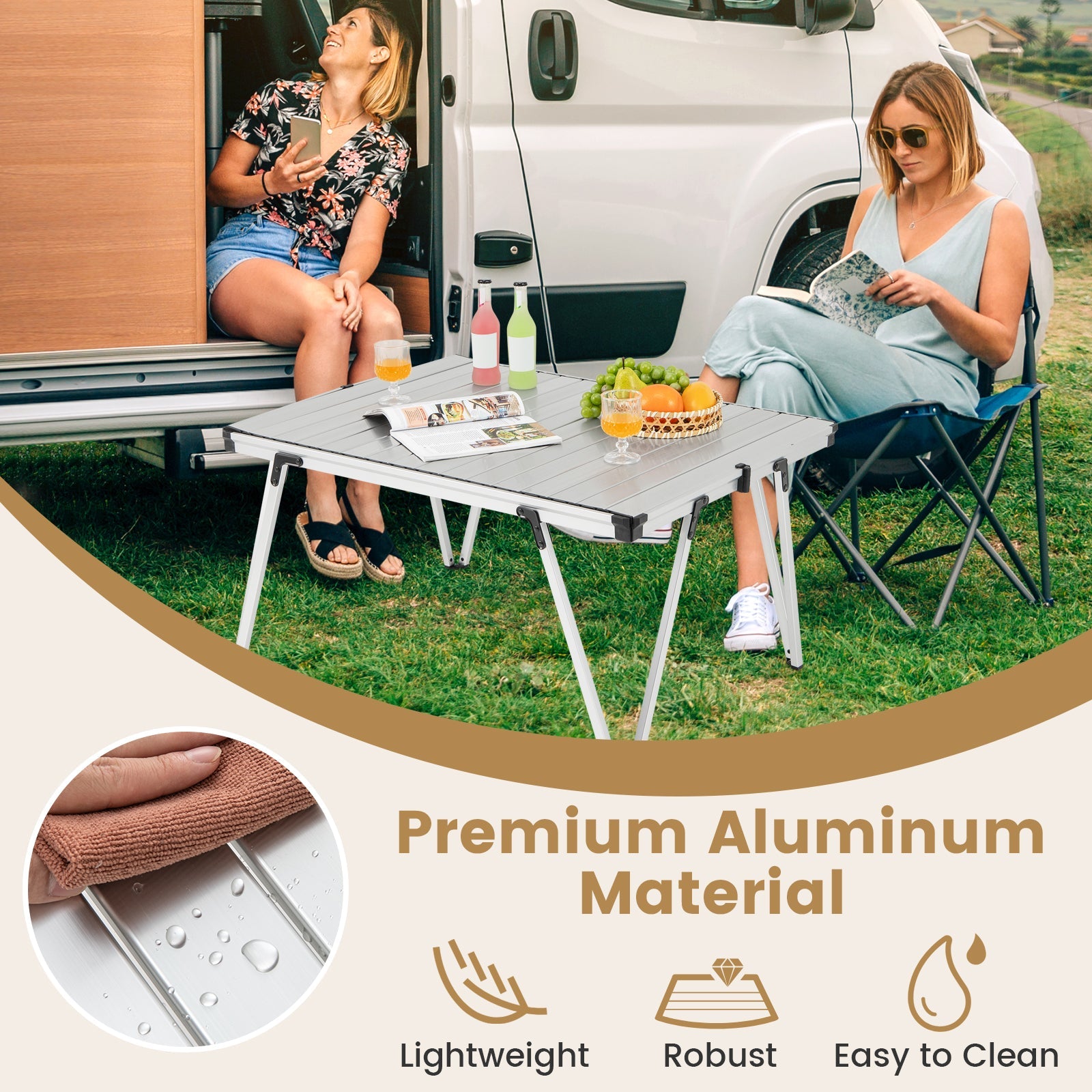 Folding Camping Table Picnic Table with Storage Bag and Waterproof Desktop