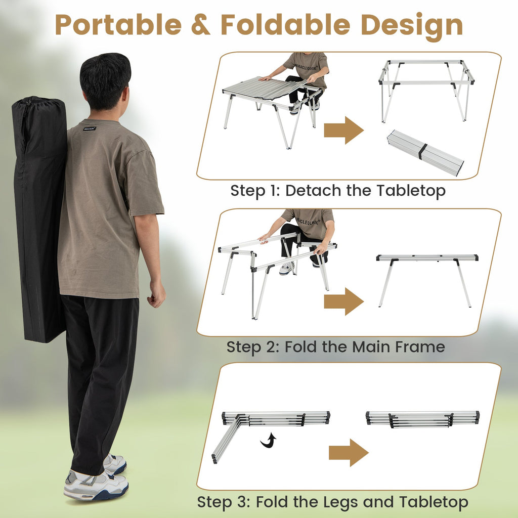 Folding Camping Table Picnic Table with Storage Bag and Waterproof Desktop