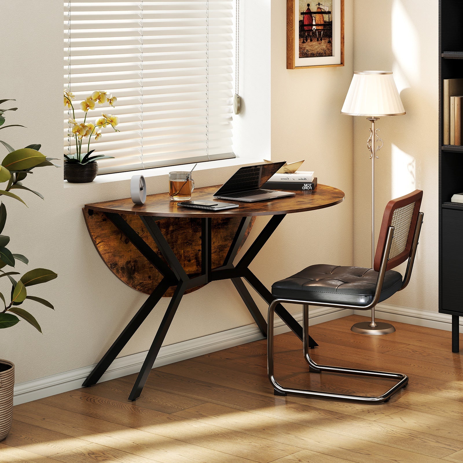 Folding Dining Table 47 Inch Extendable Round Kitchen Table with Drop Leaves