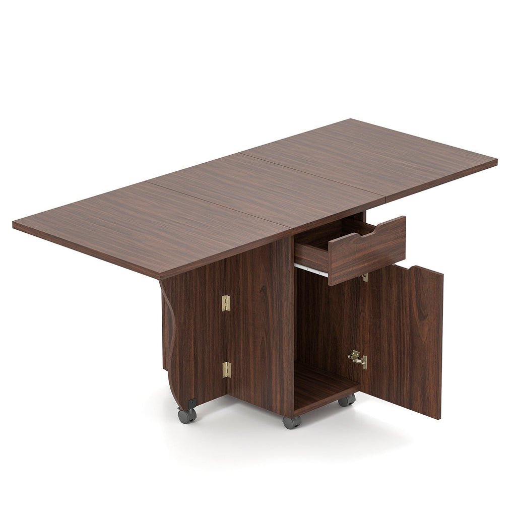 Folding Dining Table 3-in-1 Space-Saving Drop Leaf Kitchen Table with Lockable Wheels