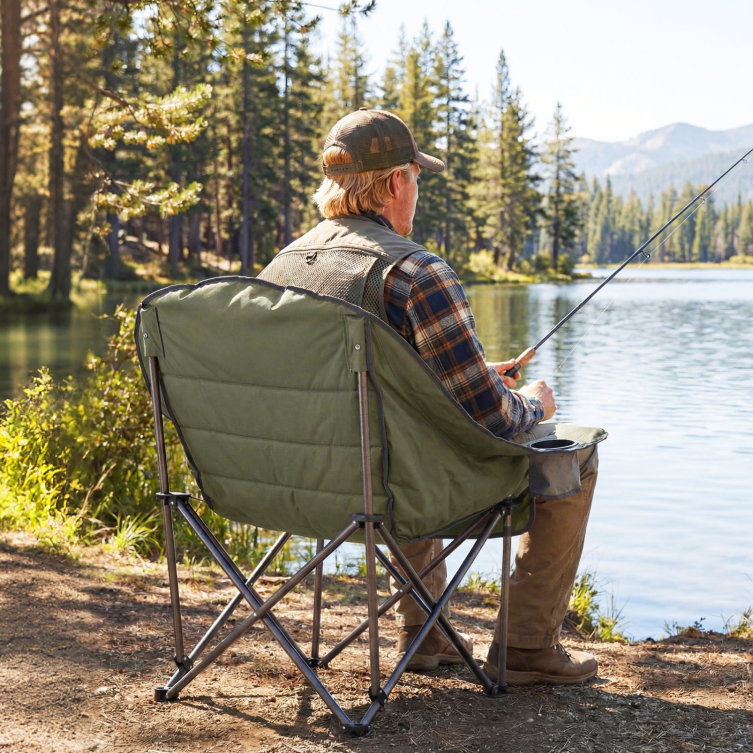 Folding Oversized Camping Chair with Side Pockets and Cup Holder