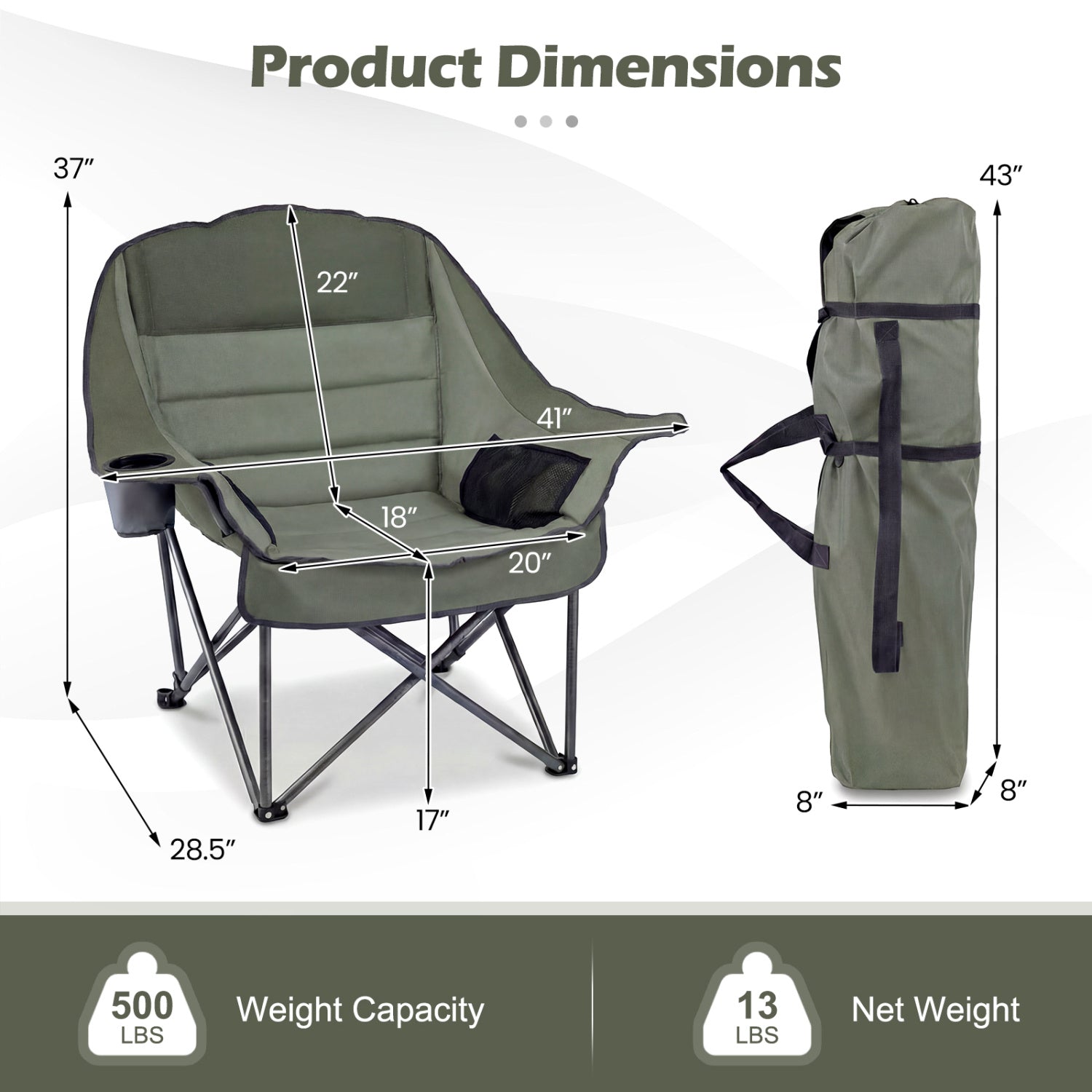 Folding Oversized Camping Chair with Side Pockets and Cup Holder