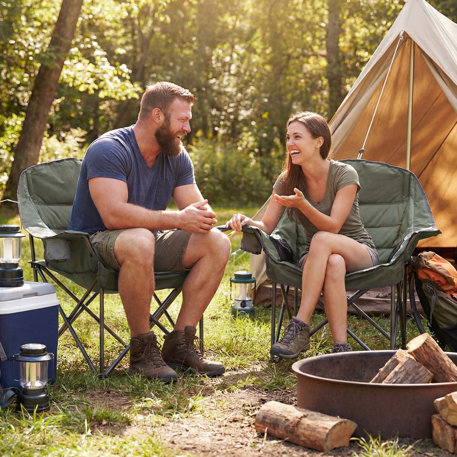 Folding Oversized Camping Chair with Side Pockets and Cup Holder