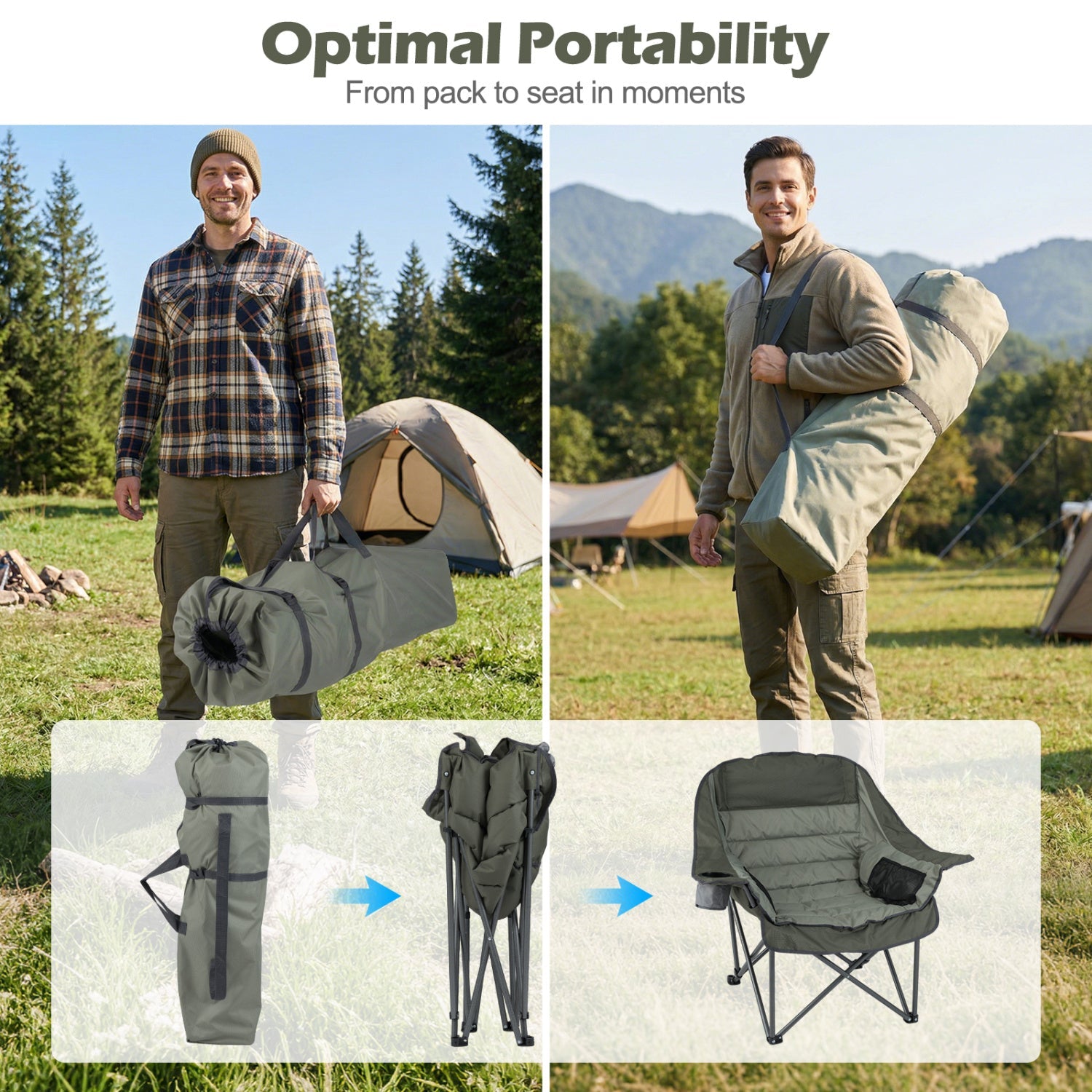 Folding Oversized Camping Chair with Side Pockets and Cup Holder