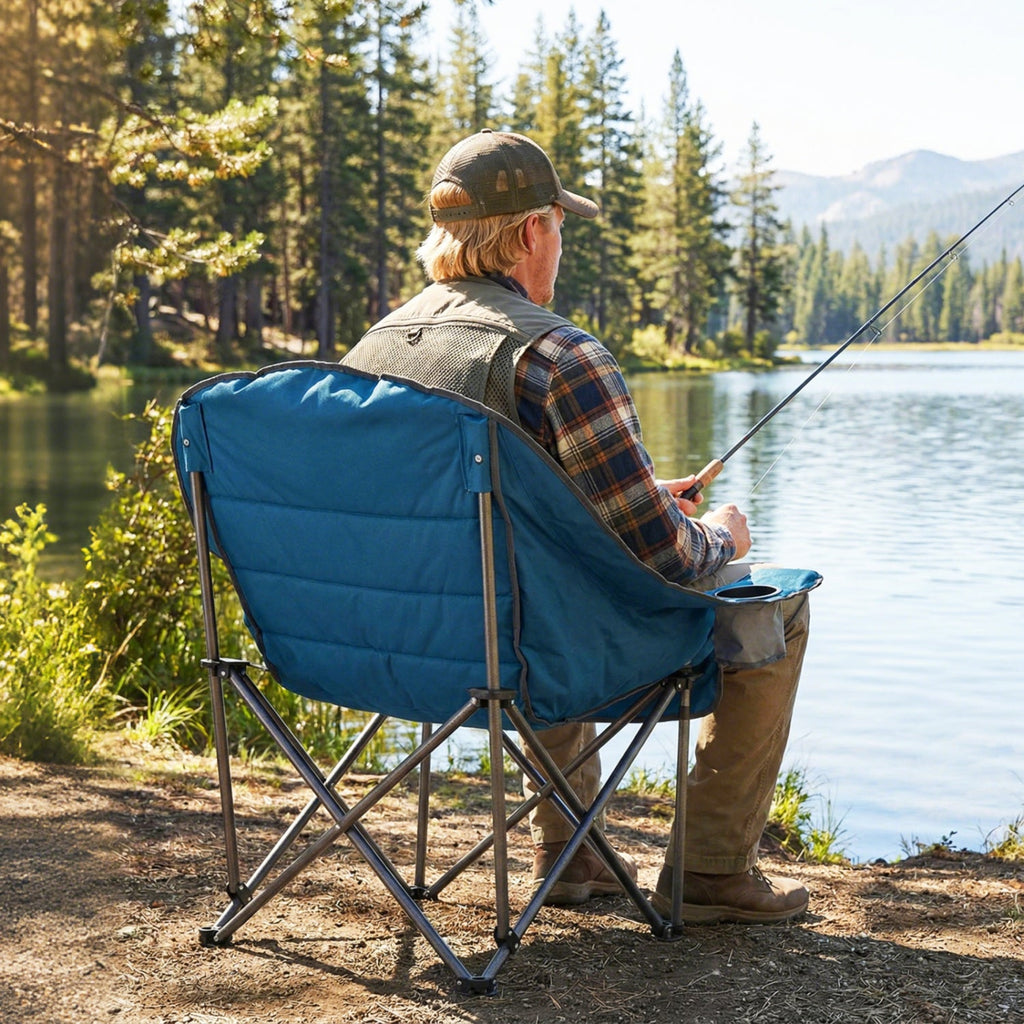 Folding Oversized Camping Chair with Side Pockets and Cup Holder