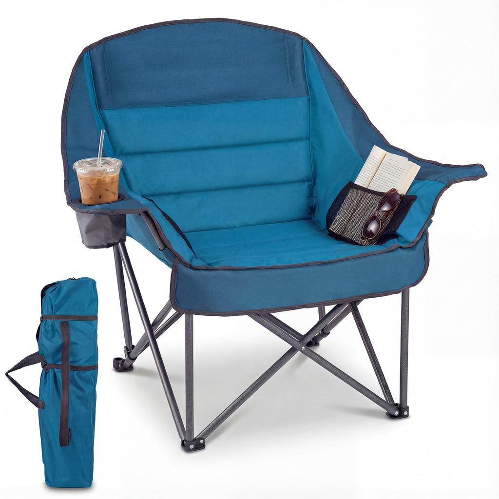 Folding Oversized Camping Chair with Side Pockets and Cup Holder