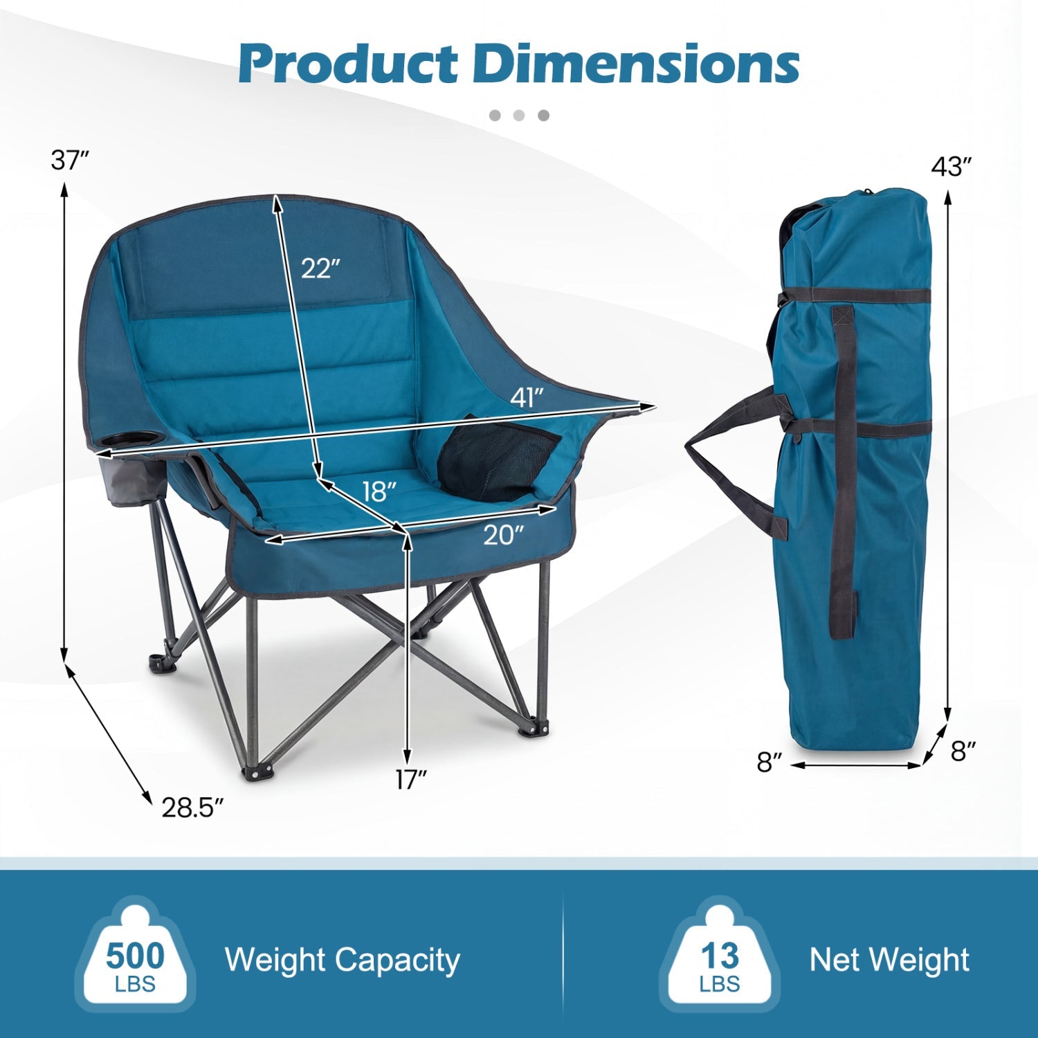 Folding Oversized Camping Chair with Side Pockets and Cup Holder
