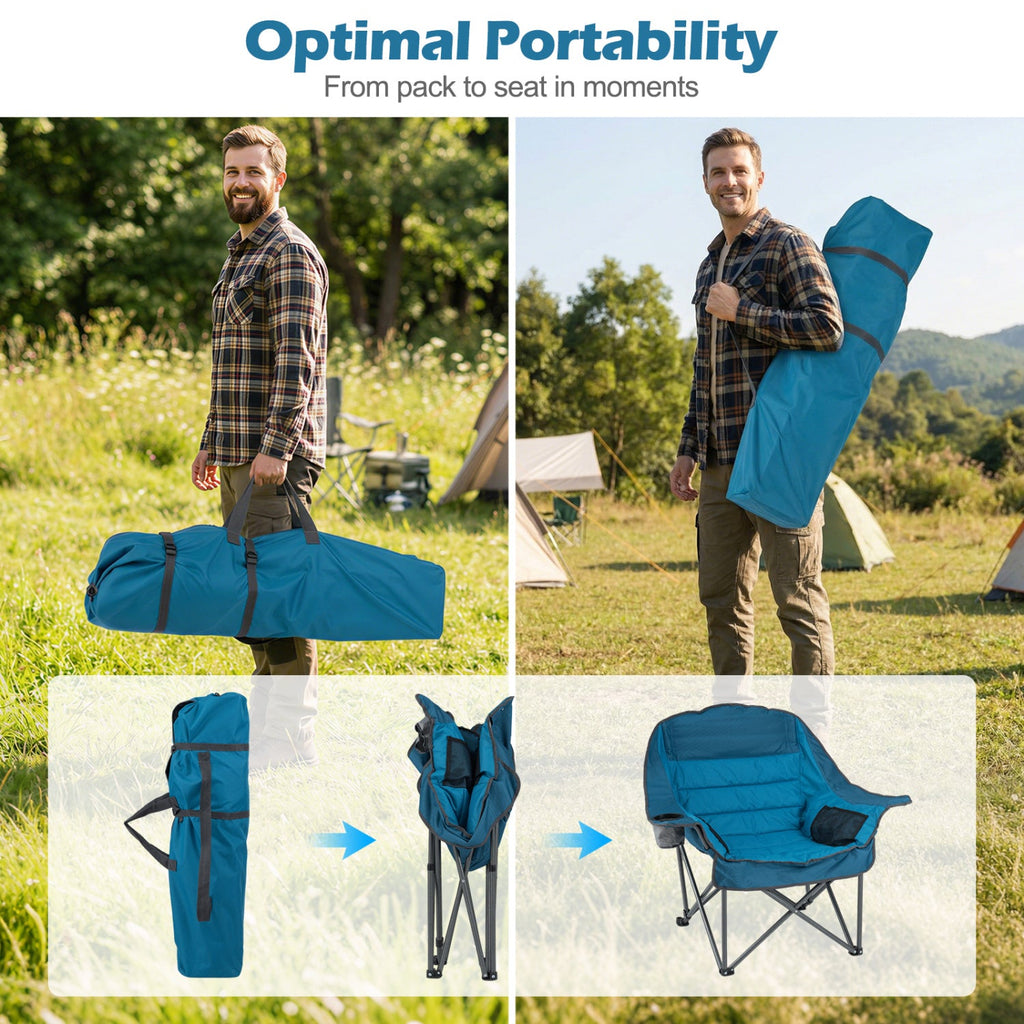 Folding Oversized Camping Chair with Side Pockets and Cup Holder