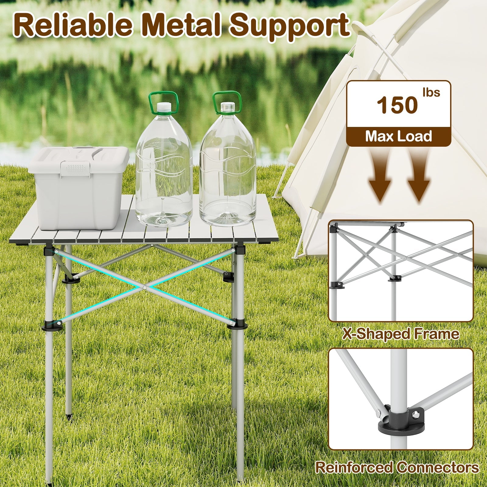 Folding Roll-up Camping Table with Metal Legs