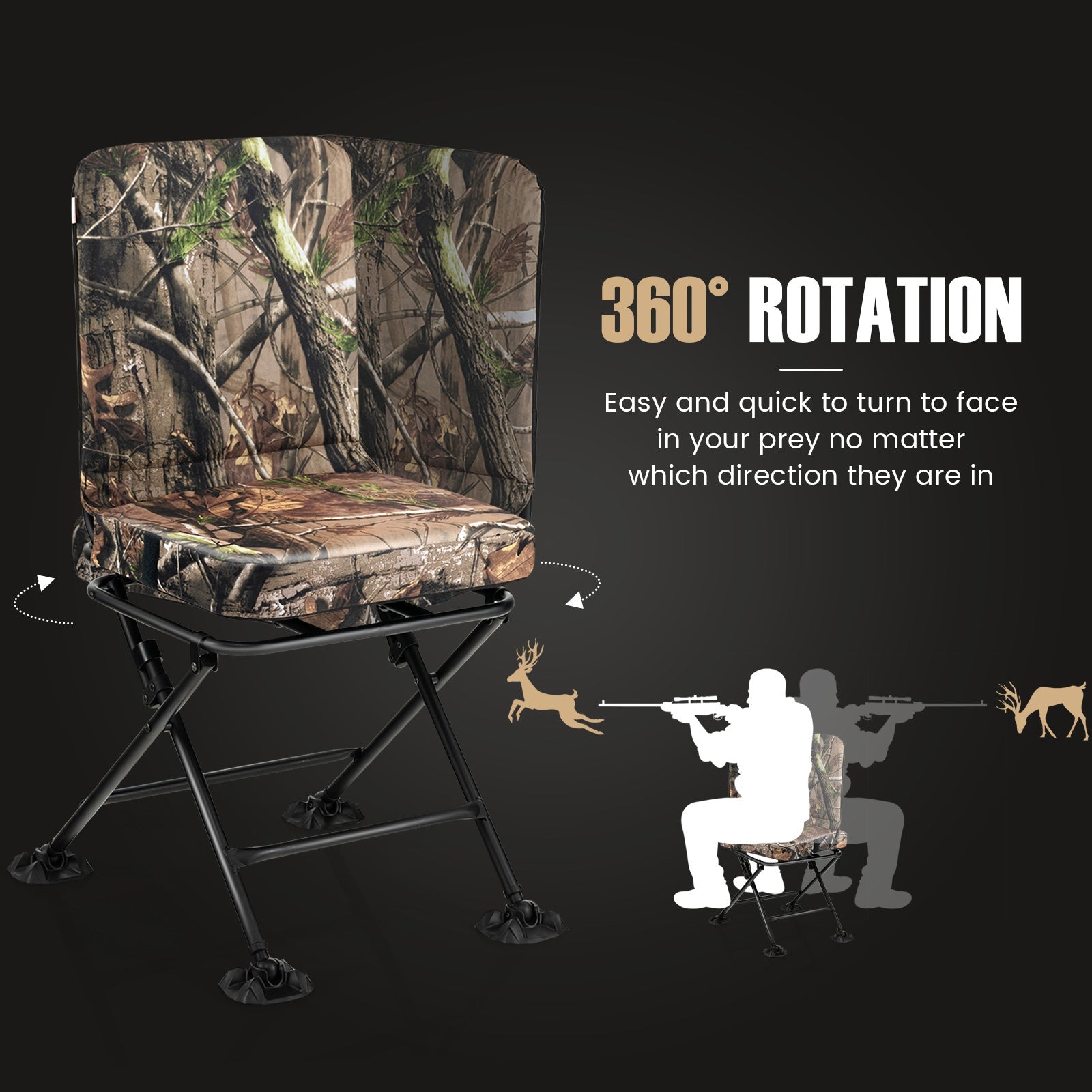 Swivel Folding Chair with Backrest and Padded Cushion