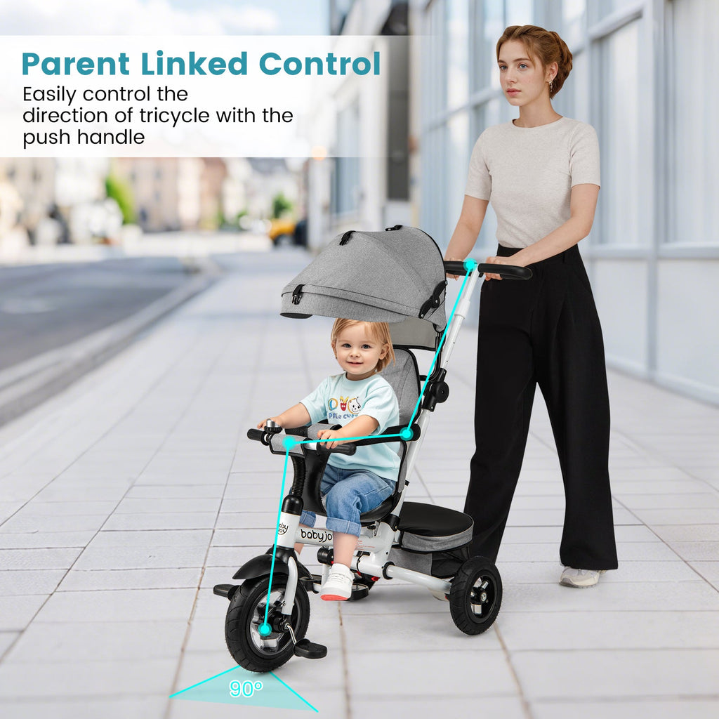 Folding Tricycle Baby Stroller with Reversible Seat and Adjustable Canopy-Gray