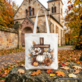 Christian Floral Pumpkin Cross Tote Bag, Boho Religious Fall Gift Shopper