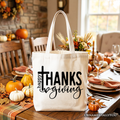 Happy Thanksgiving Minimalist Tote Bag, Christian Religious Fall Gift Shopper