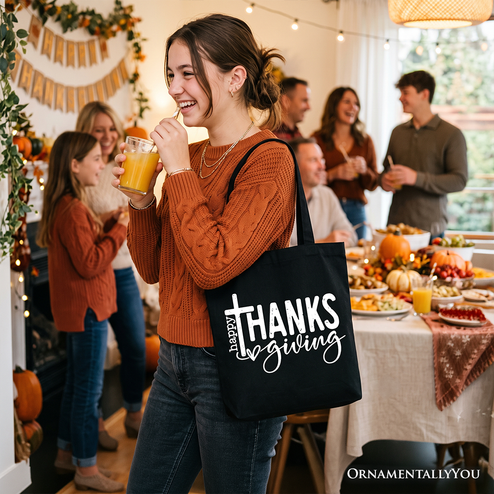 Happy Thanksgiving Minimalist Tote Bag, Christian Religious Fall Gift Shopper