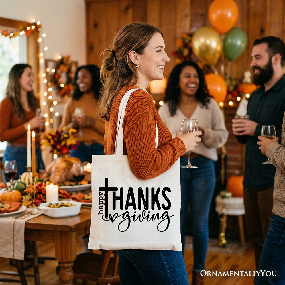 Happy Thanksgiving Minimalist Tote Bag, Christian Religious Fall Gift Shopper