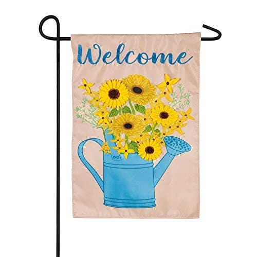 Forsythia & Daisies Watering Can Fall Garden Flag Applique