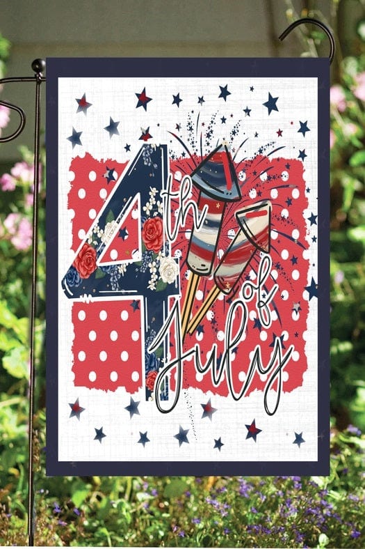 Fourth of July Rockets Patriotic Garden Flag 2 Sided